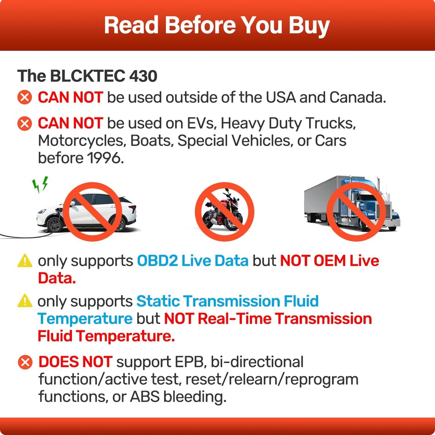 BLCKTEC 430 Bluetooth OBD2 Scanner for iPhone & Android, No Subscription Fee, OBDII Car Code Reader, Diagnose Check Engine, ABS, SRS, Airbag, Supports 1996-2023 Vehicles, App only works in USA &Canada