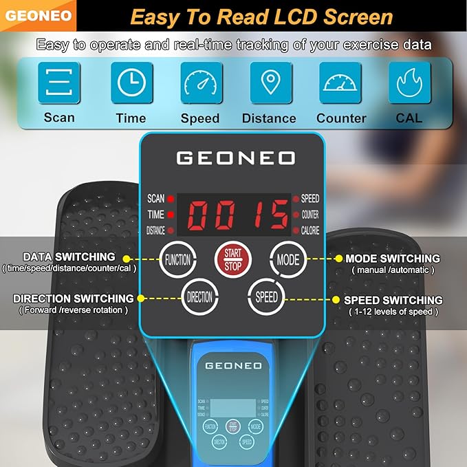 Under Desk Elliptical Machine, Electric Ellipse Leg Exerciser for Senior, Quiet and Compact Electric Seated Pedal Exerciser for Home Blue