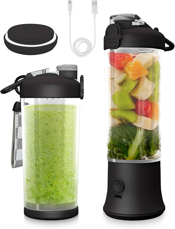 SSKAWorldwide Portable Blender - 21oz Smoothie Blender Rechargeable Small Blender with 6 Blades Personal Blender for Home Office Gym Sports and Travel (Black)