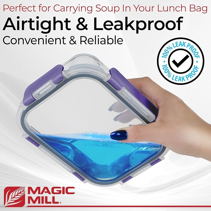 Magic Mill Glass Storage Containers with lids Set | Ultimate 24pc Sets with 12 Food Storage Containers & 12 Airtight Locking Lids for Lunch, Meal Prep, Fridge, Freezer, and Dishwasher Safe, BPA-Free