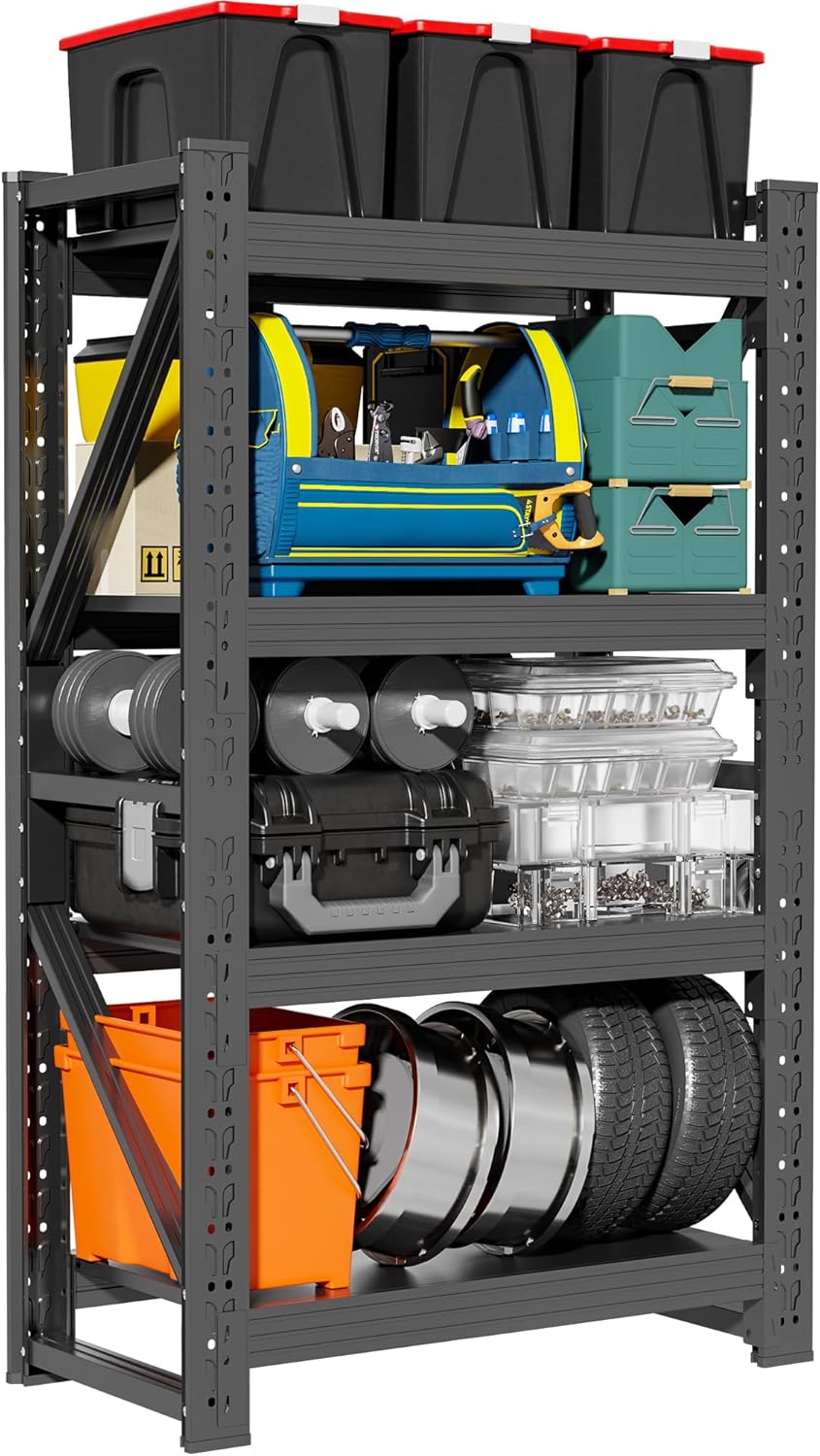 4-Tier Storage Shelves,79" H Heavy-Duty Garage Shelving Unit,Adjustable Industrial Metal Shelf System,4,000lbs Capacity,Tool Organizer for Garage,Workshop,48" W*20" D*79" H,Black