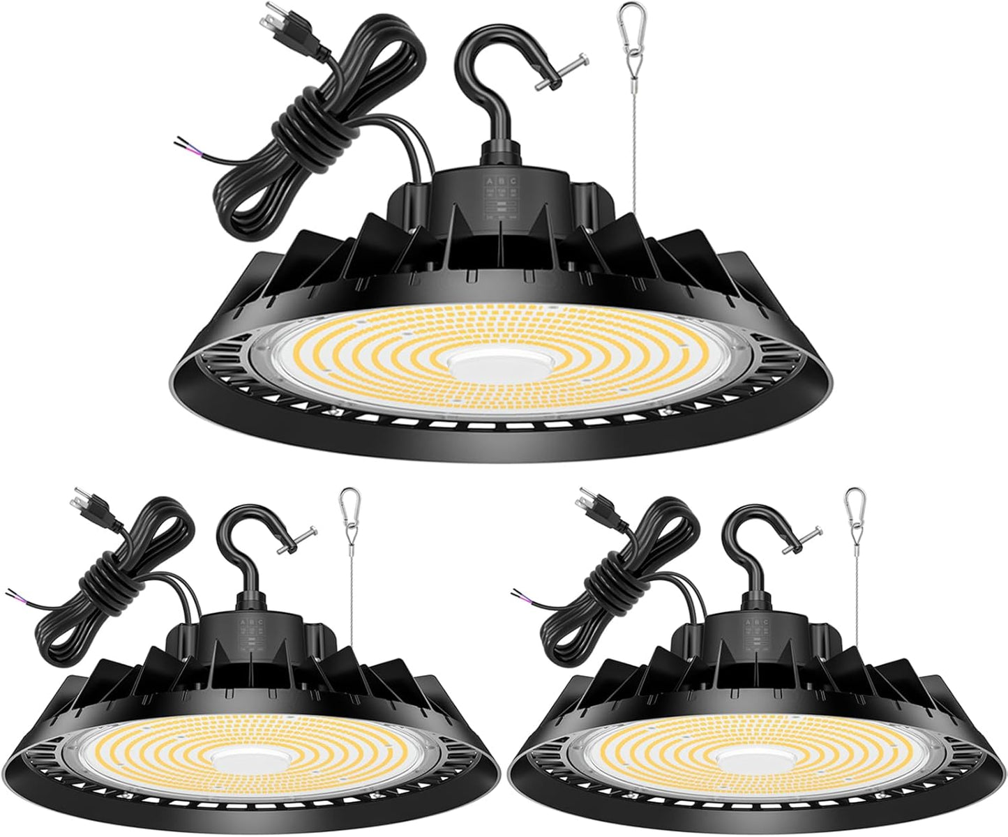 3Pack LED High Bay Lights, Super Bright 200W UFO High Bay LED Shop Lights, 30000LM 5000K, 0-10V Dimmable, 5' Cable Plug, IP65 Waterproof, ETL Listed Plug & Play Lighting for Gym Factory Warehouse