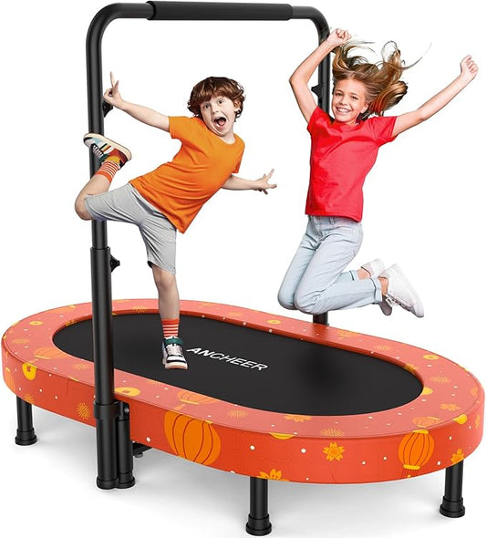 ANCHEER 56" Double Mini Trampoline for Kids, Mini Rebounder with 5-Level Adjustable Handle, Parent-Child Trampoline for Kids, Max Load 220lbs, Fun for Indoor/Outdoor