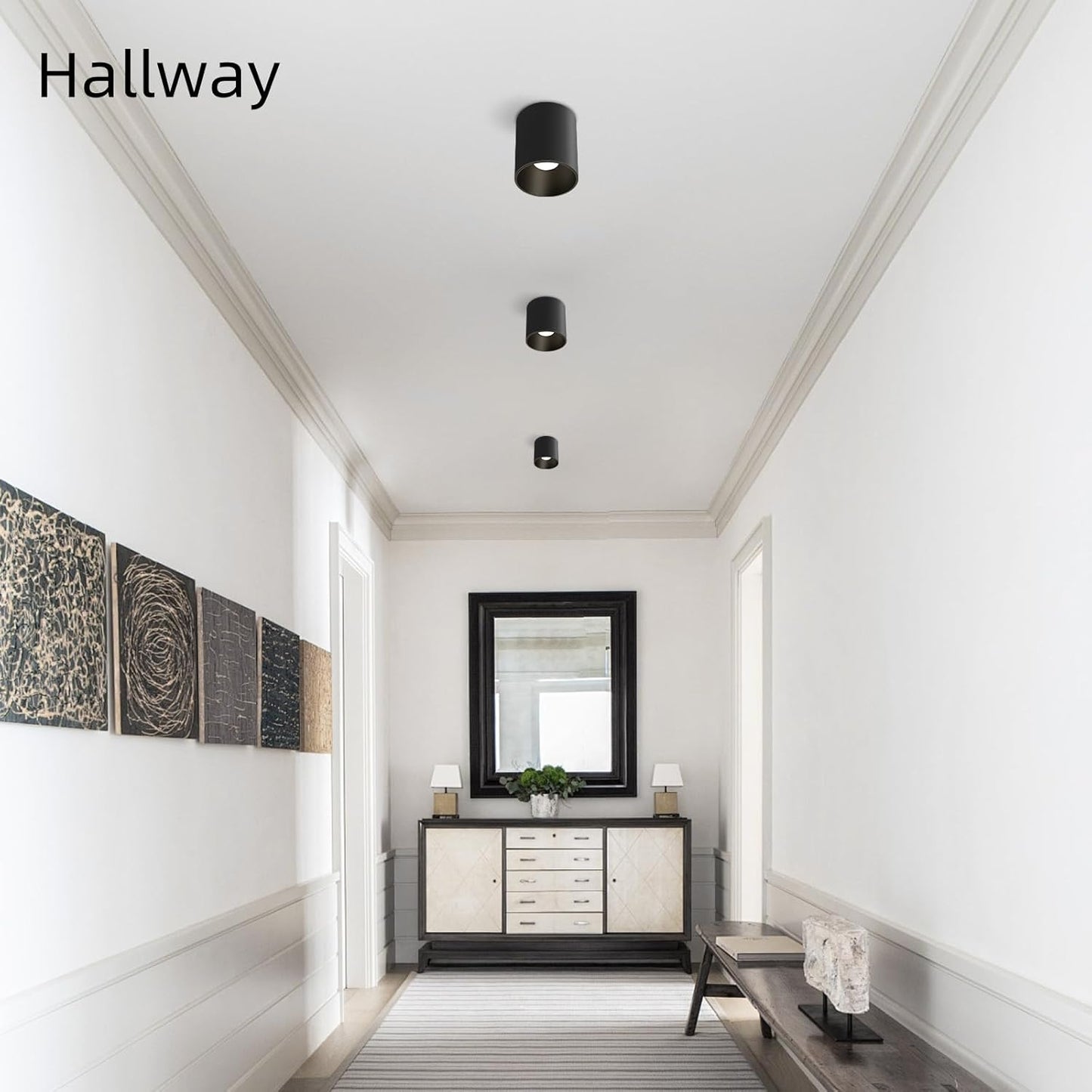 Modern Ceiling Light Fixture, Dimmable Flush Mount 4.72'' Black Cylinder Ceiling Light for Living Room, Hallway, Foyer, Dining Room - 3000K, 15W, CRI 90, 2 Pack