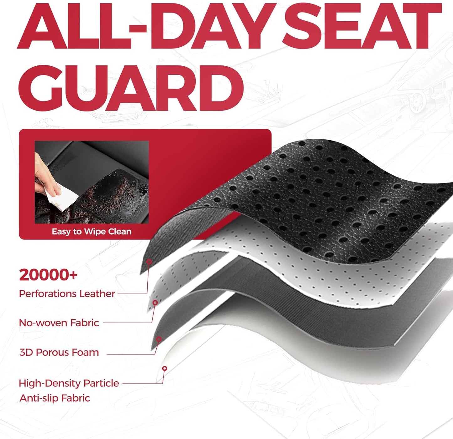 FREESOO CRV Seat Covers Full Set, for Honda CRV LX EX EX-L Sport Touring Hybrid 2017 2018 2019 2020 2021 2022, Custom Fit Seat Covers for CRV, Waterproof Leather Car Seat Covers, Black & Red