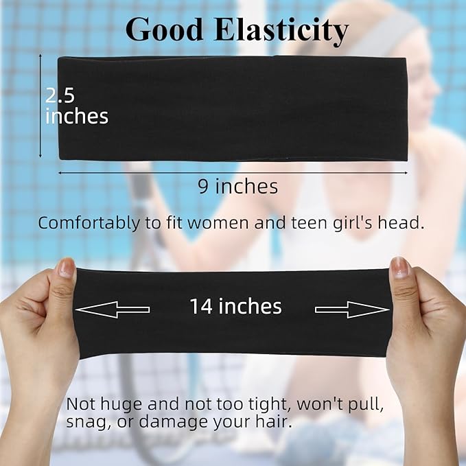 Tobeffect Black Headbands for Women Non Slip - Trendy Womens Headbands 7PCS Elastic Hair Bands for Women's Hair -Workout Sweat Head Bands Cotton Cloth Headband for Yoga Running Sport