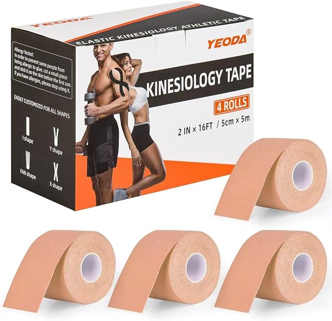 Kinesiology Tape 4 Rolls, Original Cotton Elastic Premium Athletic Tape,16.4 ft Uncut Tape,Hypoallergenic and Waterproof for Muscle Pain Relief and Joint Support
