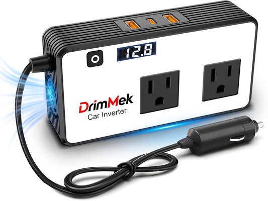 200W Car Power Inverter, Car Plug in Adapter Outlet DC Inverter 12V to 110V AC with 24W USB-C & USB-A Dual AC Outlet, PD/QC Fast Car Charger for Laptop, Vehicles, Road Trip Essentials, Camping