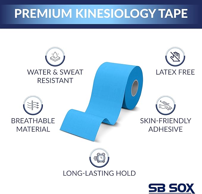 SB SOX Original Cotton Kinesiology Tape Roll – Best Latex Free Athletic Tape for Muscles/Joints – Waterproof, Stretchy, and Gentle on Skin (16ft)