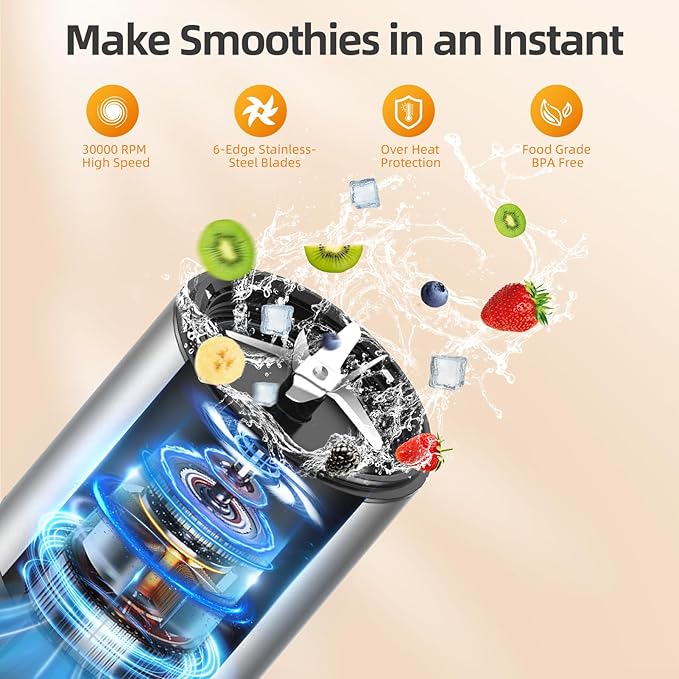 Smoothie Blender, 1300W Personal Blender for Smoothies, Shakes and Nutrient Extractions with 2pcs BPA-Free 27oz Portable To-Go Bottles
