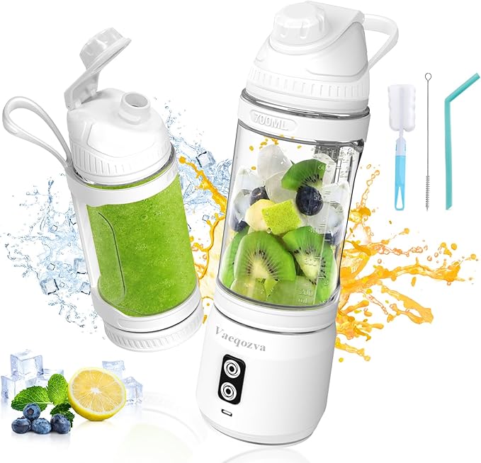 Portable Blender for Shakes and Smoothies, 24oz Travel Blender 300Watt on the Go Blender Type-C Rechargeable Personal Blender with a Travel Lid & 2 Working Mode BPA Free Bottle(White)