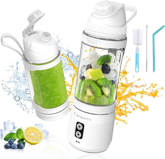 Portable Blender for Shakes and Smoothies, 24oz Travel Blender 300Watt on the Go Blender Type-C Rechargeable Personal Blender with a Travel Lid & 2 Working Mode BPA Free Bottle(White)