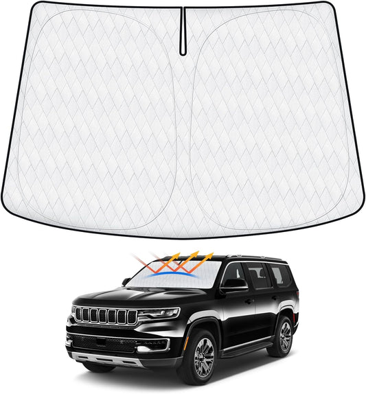 Cartist Windshield Sun Shade Custom Fit for Jeep Wagoneer 2022 2023 2024 Accessories Foldable Car Front Window Sunshade Sun Visor Protector