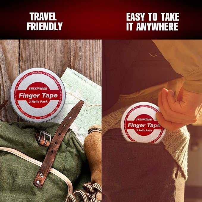 Finger Tape - Strong Athletic Tape | 0.3” x 45 Feet (9 Pack) Tin Set | No Sticky Residue | for Rock Climbing, BJJ Jiu Jitsu, Grappling, Judo, MMA, Rock Climbing and Martial Arts (Black)