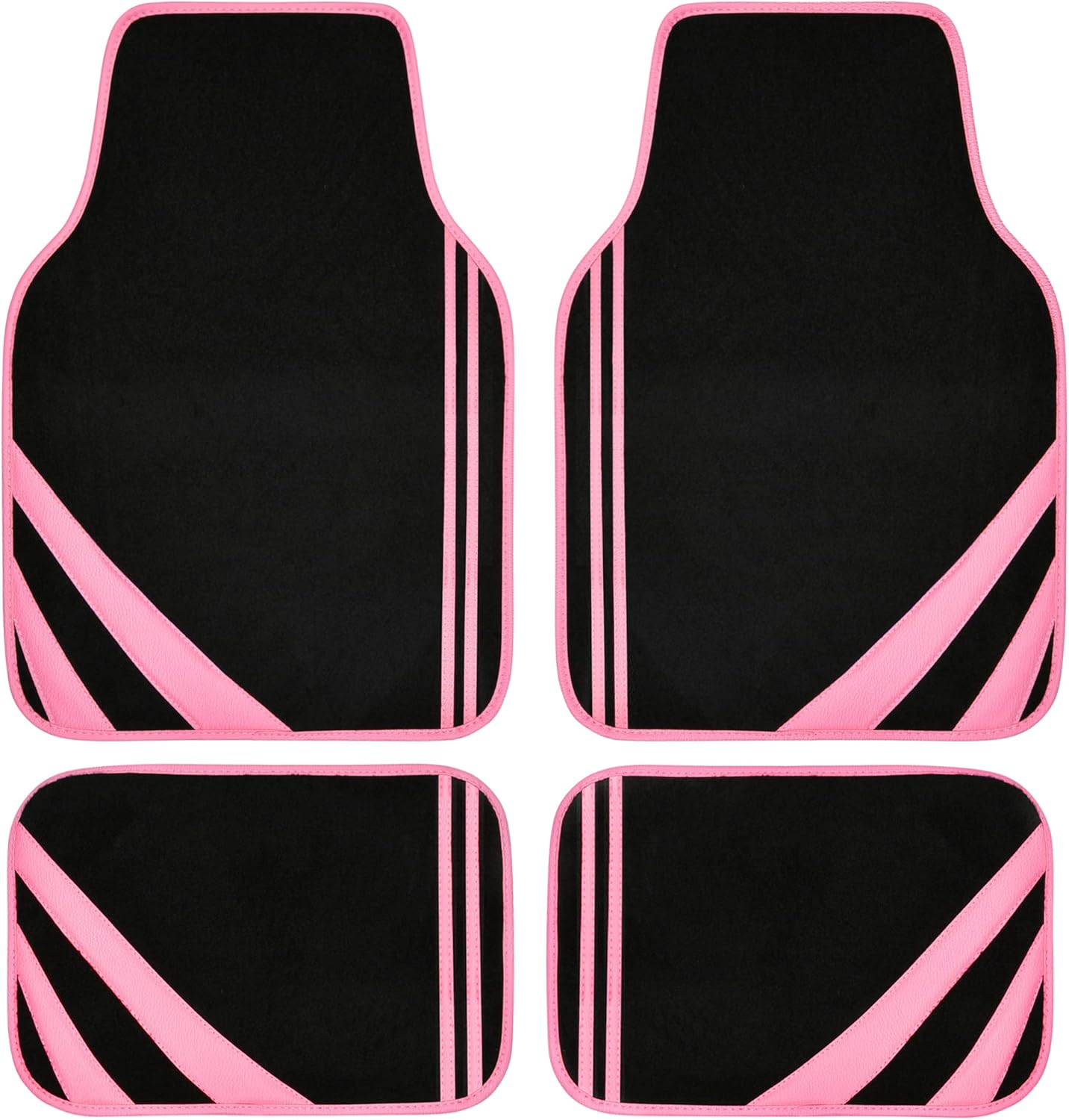 CAR PASS Pink Edge Faux Leather Car Floor Mats Universal Car Carpet Mats with Double Stitch Line Anti-Slip Backing Design, for Cute Girly Women, Fit 95% Automotive,SUVs,Sedan,Vans (Black and Pink)