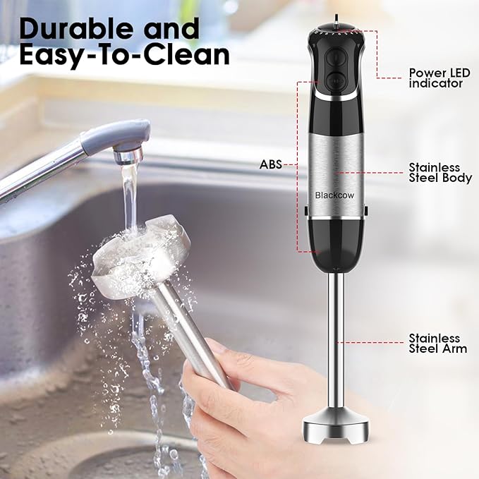 Corded Immersion Blender Handheld for Kitchen,Stainless Steel Emulsion Blender Handheld with Hook,Electric Hand Mixer with 12-Speed&Turbo,for Smoothie,Soup,Baby Food and Drinks