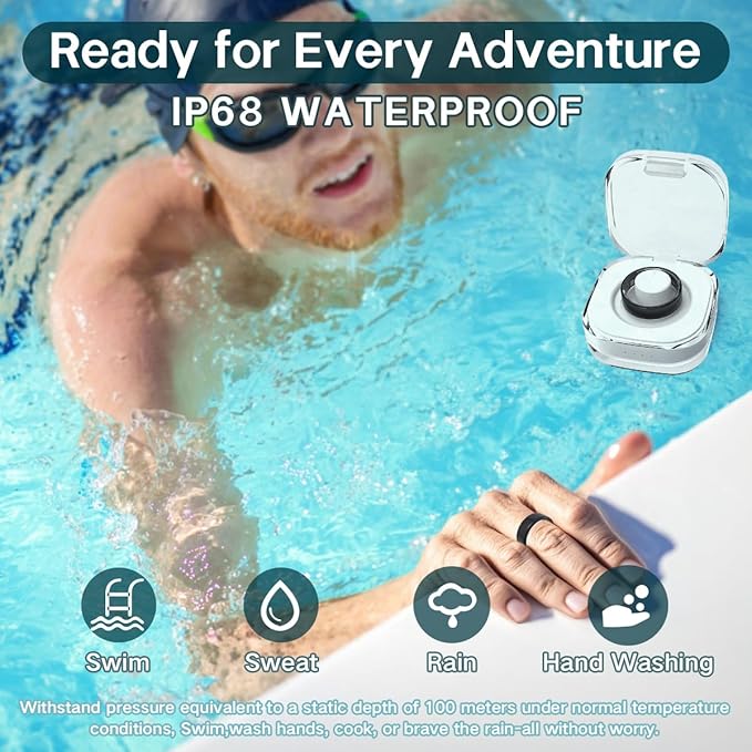 Smart Rings for Women Men,Fitness Tracker Ring,Heart Rate,Blood Oxygen,Blood Pressure,Step Tracker,Sleep Monitoring,No Subscription Fee,IP68 Waterproof Smart Ring for iphone&Android(Black 7)