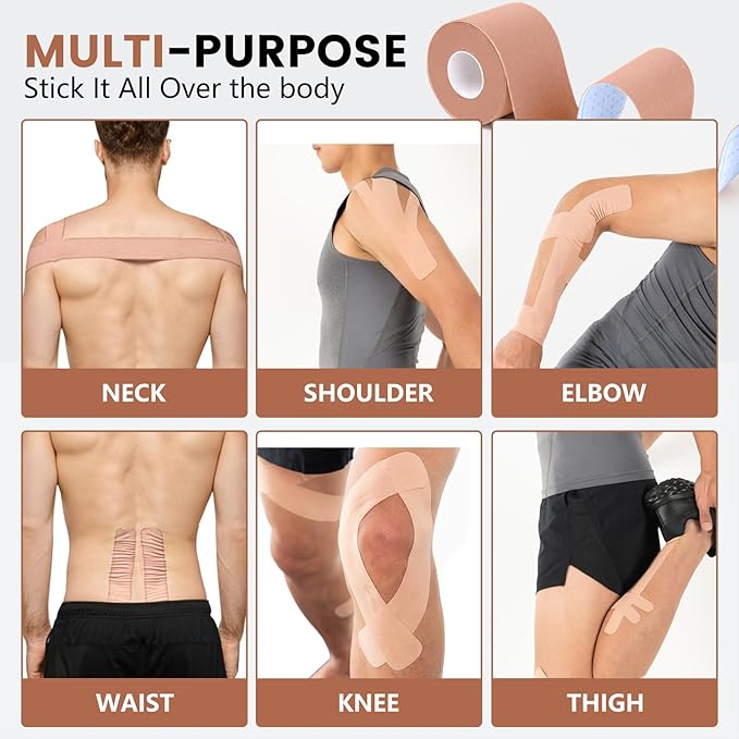 5 Rolls Kinesiology Tape, 2 inch x 16.4 Feet Waterproof Athletic Tape, Uncut Kinetic Tape, Muscle Tape, Sports Tape, Knee Tape for Exercise and Daily Use - Skin Color
