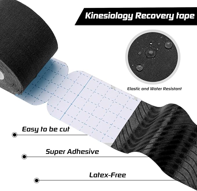 Kinesiology Tape Precut 2 Rolls Pack, Athletic Tape for Muscle Joints Support, 40 Strips for Knee Ankle Shoulder Back, Latex Free and Water Resistant, Black