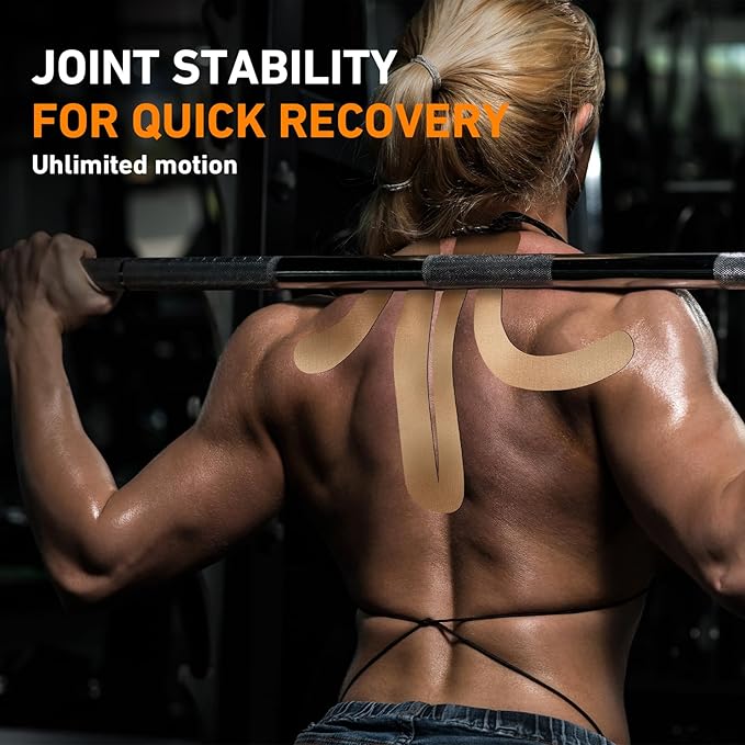 Kinesiology Tape for Shoulder&Neck, 12 Count Shoulder&Neck Tape Precut, KTQUICK Original Cotton Waterproof & Breathable, Enhance Elastic Kinesiology Athletic Tape for Shoulder&Neck Support (Beige)