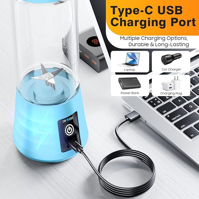Personal Blender for Shakes and Smoothies - 2025 New Upgrade Cordless Portable Blender USB-C Rechargeable, 380Ml BAP Free Juice Cup, 6 Blades Freshly Squeezed for Picnic/Sprots, 20000Rpm/Min Speed
