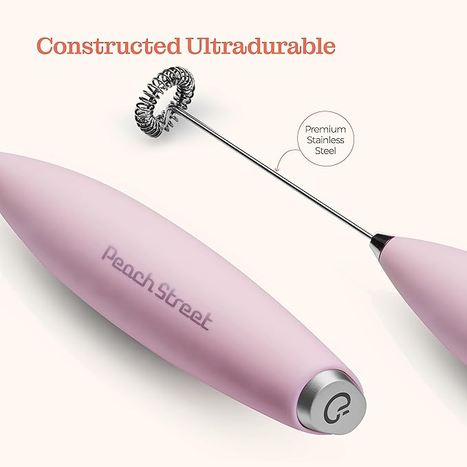 Powerful Handheld Milk Frother, Mini Milk Foamer, Battery Operated Stainless Steel Drink Mixer with Frother Stand