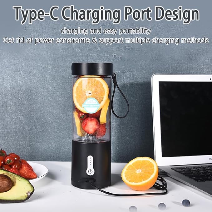 Portable Blender, Small Blender for Shakes and Smoothies with 6 Sharp Blade,USB Rechargeable Mini Juicer BPA Free, Portable Juicer for Gyms Office Travel Outgoing (Black)