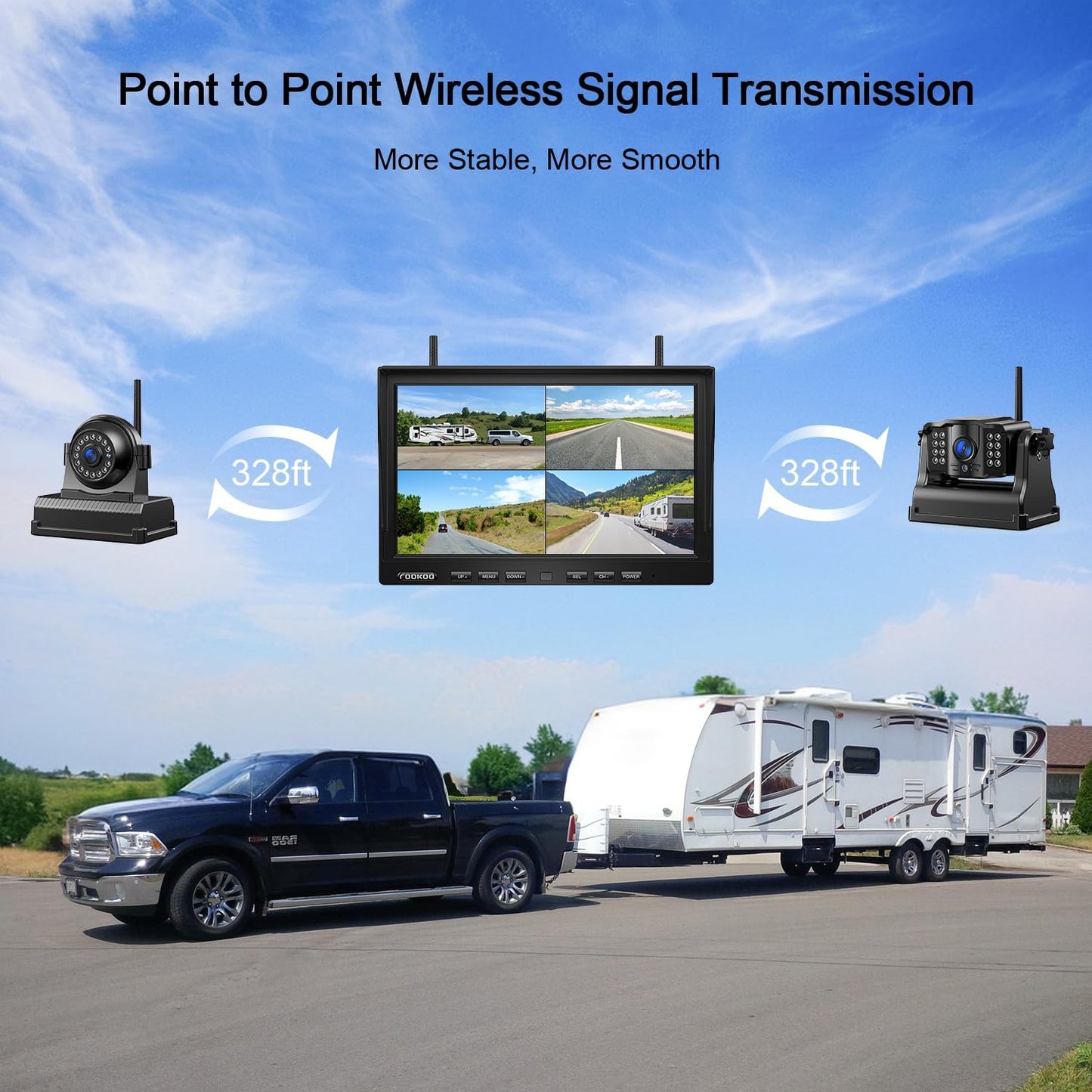 Fookoo 1080P 10" Magnetic Wireless Backup Camera 10" HD Split Screen Monitor,Rechargeable 2 Side View 2 Rear View Cameras,Low Consumption 1-Min DIY Install No Drilling for RV Trailer Truck DCX104