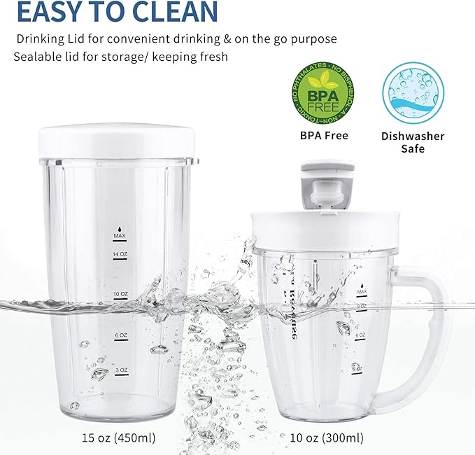 La Reveuse Personal Size Blender 250 Watts Power for Shakes Smoothies Seasonings Sauces with 1 Piece 15 oz Cup,1 Piece 10 oz Mug,BPA-Free (Sky Blue)