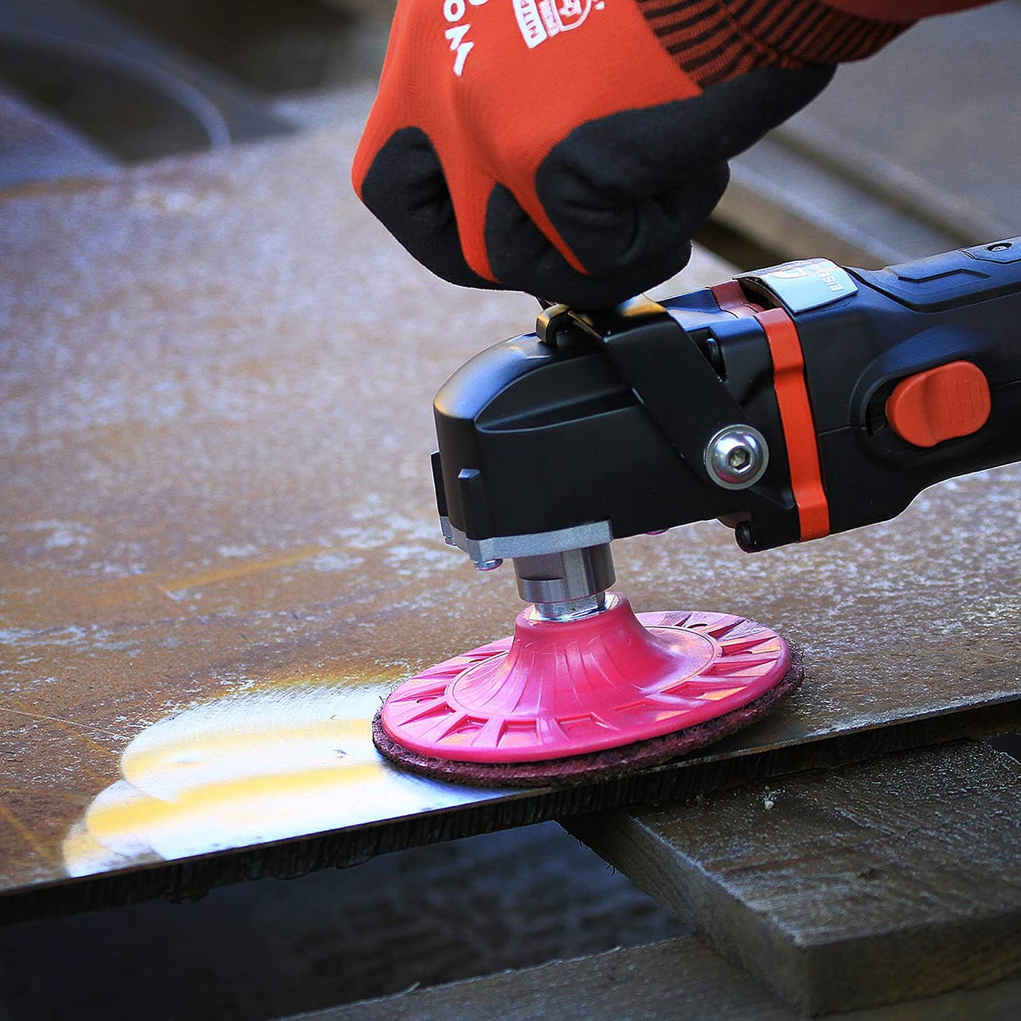 CS Unitec 80651 FIX Fleece (Nonwoven) Disc for The FIX Hook and Loop System, 6" Diameter, Medium (Red) (Pack of 10)