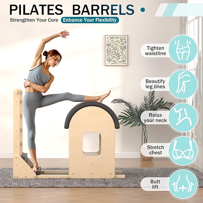 Pilates Ladder Barrel, Wooden Spine Corrector Pilates Machine for Home Workout, Pilates Arc for Balance, Core Strengthening and Stretching-9T2pw9