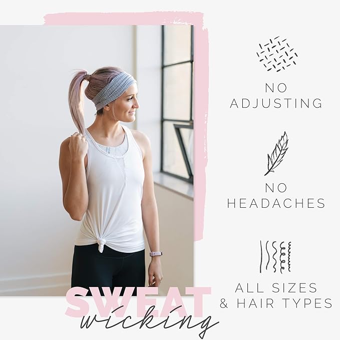 Maven Thread Workout Headbands for Women, 2Pack - 4 inch Thick Wide, Non Slip Sweatbands for Women, Ideal for Exercise, Gym Hairband for Athletic Workouts and Yoga, Black Marble