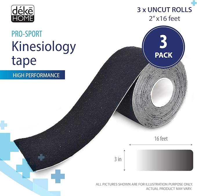Deke Home - Kinesiology Tape Rolls (3 Pack), Uncut 2" x 16ft Athletic Tape, Strong Adhesive, Waterproof Sports Tape for Injuries, Knee, Ankle, Muscle, Joint, Latex-Free