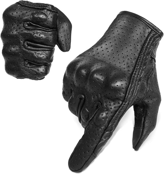 Full finger Goat Skin Leather Touch Screen Motorcycle Gloves Men/Women S,M,L,XL,XXL (Perforated, XL)