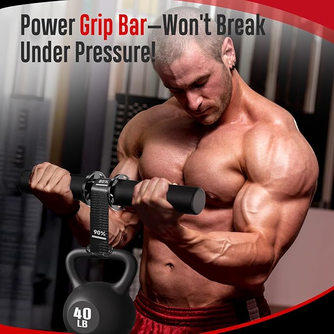 FitBeast Forearm Strengthener & Wrist Roller Forearm Exerciser - Adjustable Forearm Strength Trainer with Thickened Anti-Slip Grip Handles, Ideal for Boosting Grip Strength & Muscle Building