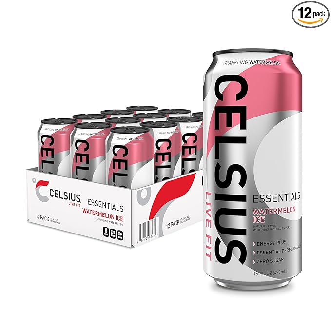 CELSIUS ESSENTIALS™ Sparkling Watermelon Ice, Sugar Free Performance Energy Drink, 16 Fl Oz (Pack of 12)