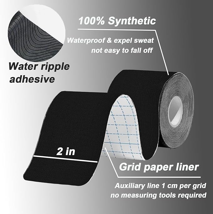 Pro Synthetic Kinesiology Tape Waterproof Athletic Tape [3 Rolls] 2inch x Long Roll 16ft Free Cut Tape for Ankle Wrists Knees Elastic Swimming Sports Activities Tapes（Black)