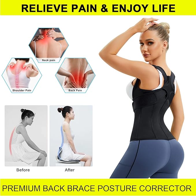 URSEXYLY Back Brace For Women Waist Trainer Vest Back Straightener Adjustable Posture Corrector Spinal Neck Shoulder Support