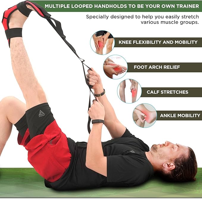RDX Yoga Stretching Strap, Ankle Ligament Stretcher Belt with Loops Ligament Stretch Band, Fitness Leg Stretcher for Plantar Fasciitis, Foot Stretch Assist for Hamstring, Flexibility Exercise