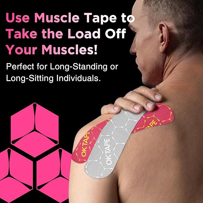 OK TAPE Synthetic Kinesiology Tape Precut Strips, Waterproof Kinesiology Athletic Tape for Muscle Support and Recovery, Reduce Muscle Discomfort K Tape, 2in×16.4ft Roll 20PCS | Beige