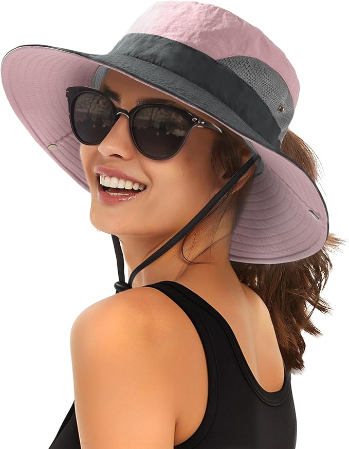 FURTALK Womens Sun Hat with Ponytail Hole Beach Hiking Summer Wide Brim UPF 80+ Outdoor Protection Foldable Bucket Hat
