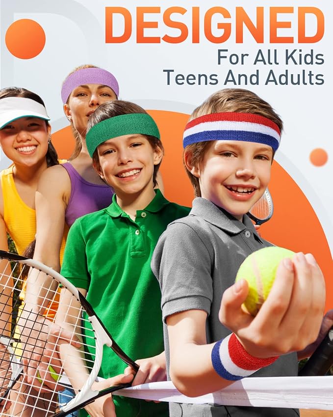 Tanluhu Sweatbands Sport Headbands for Men & Women,Terry Cloth Sweat Band for Tennis, Running, Basketball, Working Out, Execise - Athletic Sweat Cotton Headband Outdoor