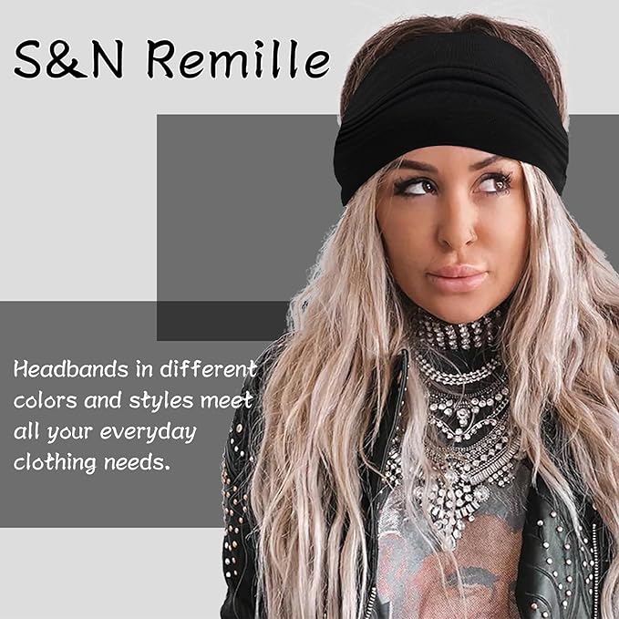 S&N Remille Wide Headbands for Women, Large Hairband, Elastic Non-Slip Headband Twist Knotted Accessories, Yoga Workout Vintage Hair 3 Pack