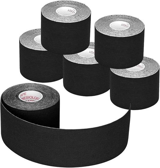 Kinesiology Tape Athletic Tape Sport Tape, Lychee Supports & Protects Muscles, Waterproof and Latex Free, Breathable Elastic for Sport Activity(Black, 6 Rolls)