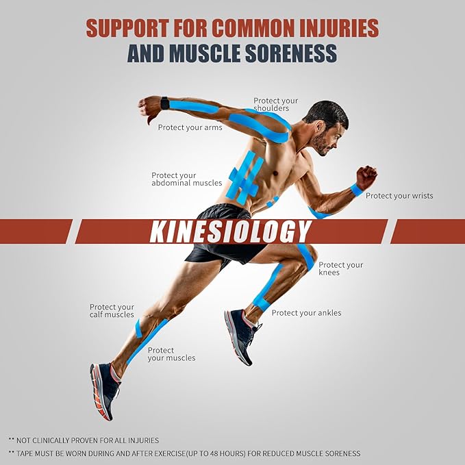 Kinesiology Tape (4 Rolls Pack),Waterproof Athletic Tape for Pain Relief,Brace & Elastic Supports Tapes for Ankle Wrists Knees Joints,2 Inches Wide x 16.4 Feet Long (Blue)