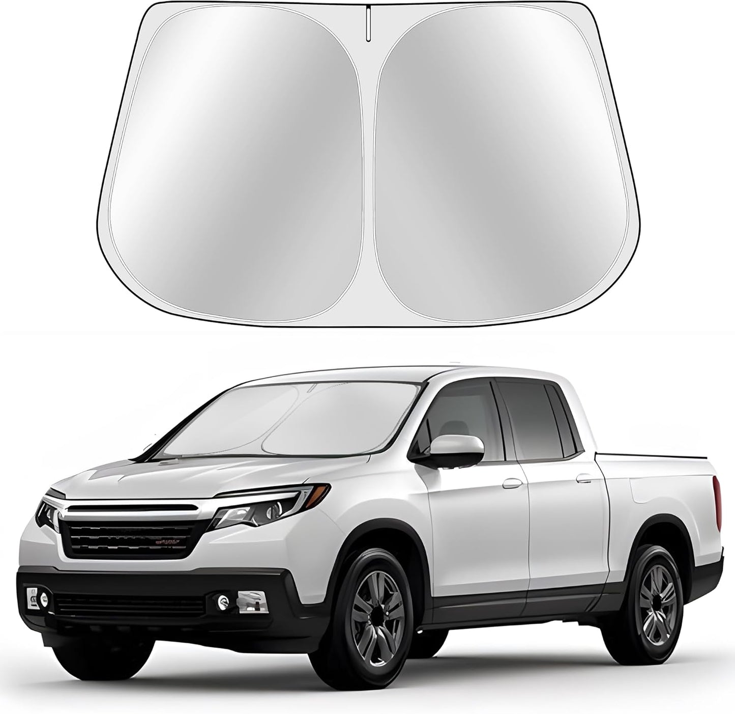 Custom Fit Windshield Sun Shade for Honda Ridgeline 2017-2024 2025 - Full Coverage, 210T Reflective Fabric, Double-Layer Design - Blocks 99% UV Rays, Keeps Car Cool, Easy to Install and Store