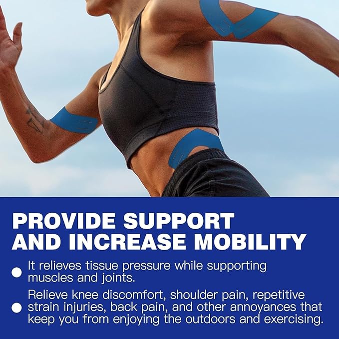 V-Knee Kinesiology Tape Precut Strips – 2 Inch Wide Waterproof Athletic Tape for Shoulders, Knees, and Muscles, Versatile Body Tape, 20 Count (Blue Color)