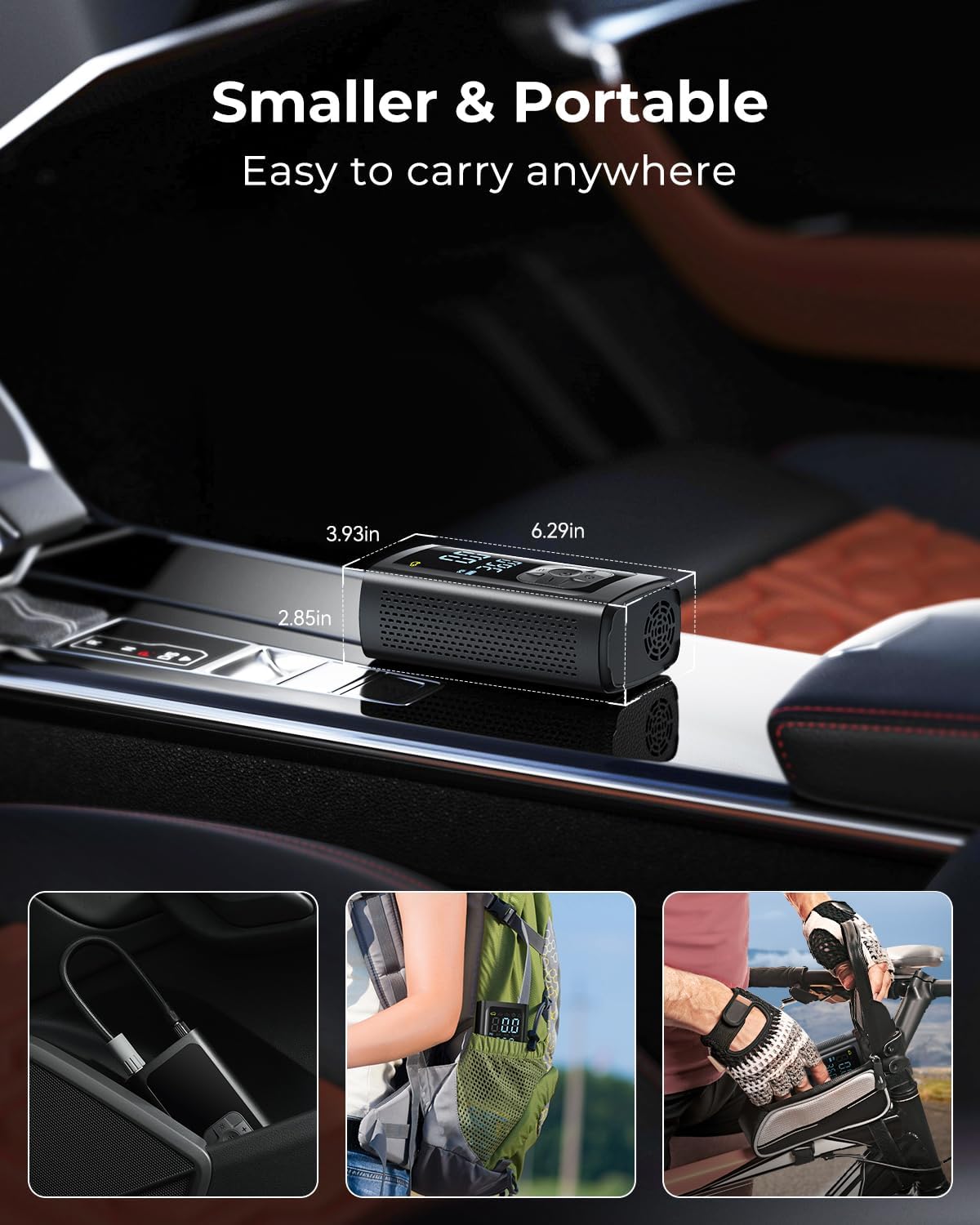 Syncwire Tire Inflator Portable Air Compressor - 150PSI 2X Faster Inflation Smart Air Pump for Car Tires [Extra-Large LCD] with Digital Pressure Gauge, Auto Shut-Off for Car, Motorcycle, Bike & Balls