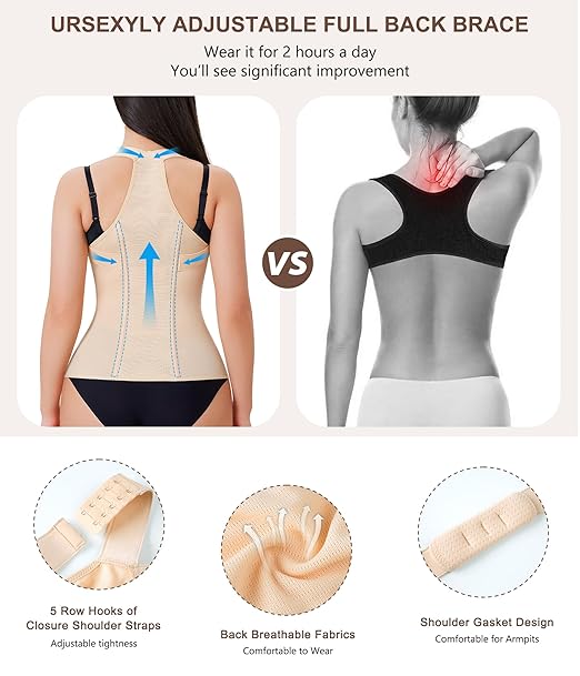 URSEXYLY Back Brace Posture Corrector for Women Adjustable Full Back Support Shoulder Straightener Upper and Lower Back Pain Relief(Beige,M)
