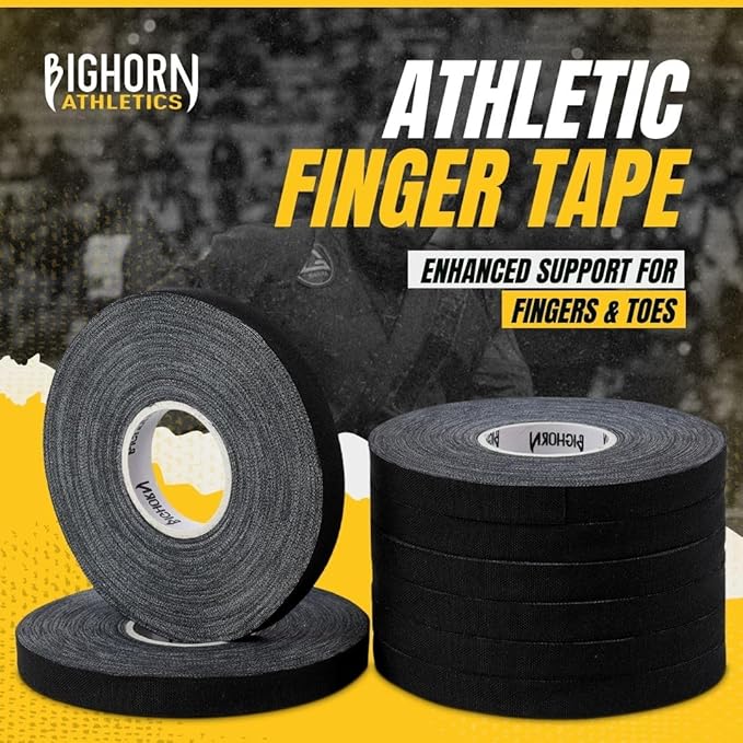 Bighorn Athletics Jiu Jitsu Finger Tape | Residue-Free Athletic Finger Tape for Sports & Injuries: Rock Climbing, Volleyball, Football, Basketball, Hands & Toes | 0.3-Inch x 45-feet, 8-Rolls, Black